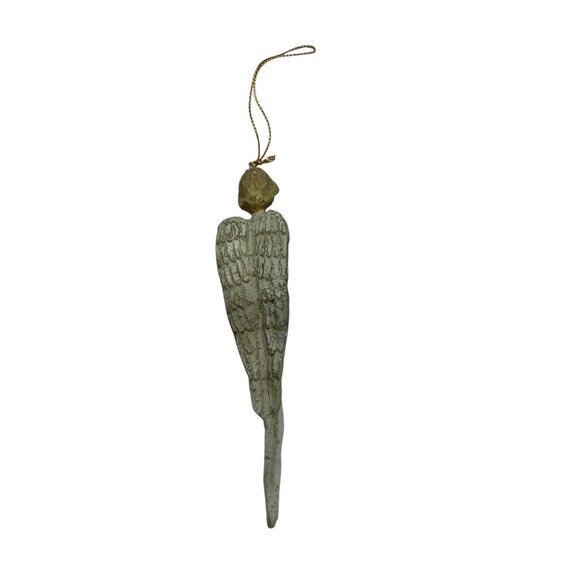 Vintage Wood Icicle Angel Ornament With Gold String Hanger 6" - Picture 3 of 4